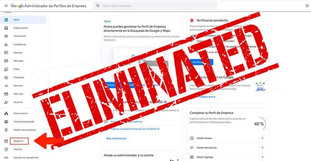 Eliminar un perfil de empresa de Google My Business