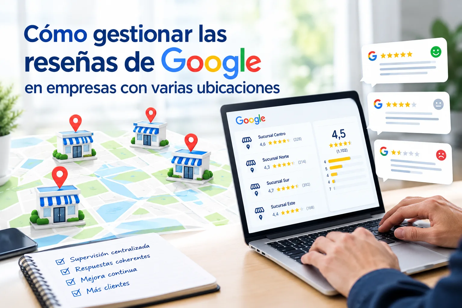 Gestión de reseñas de Google para empresas con varias sedes